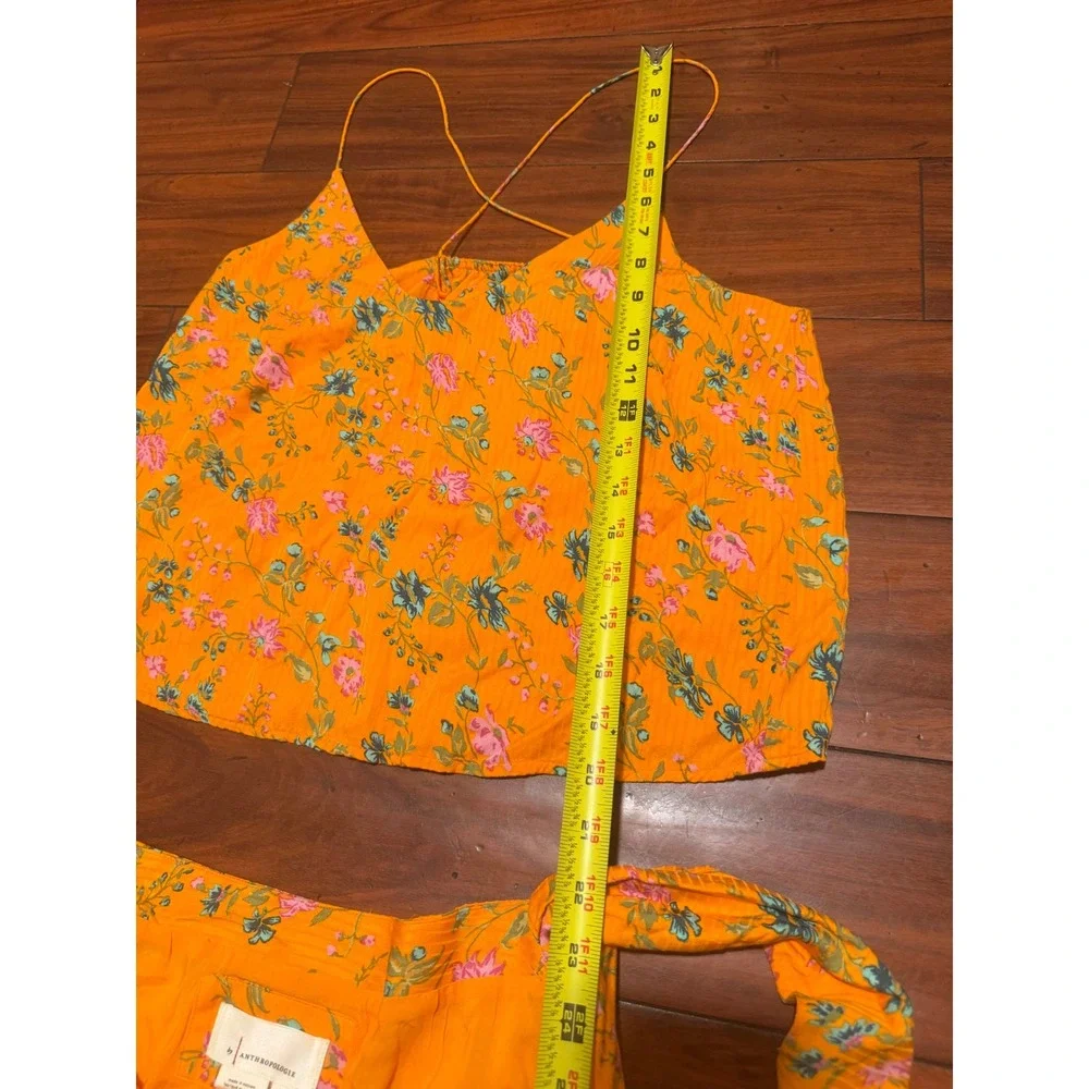 Anthropologie Orange Floral 2 Piece Set Cami Top Size 4 Wrap Midi Skirt Size 6